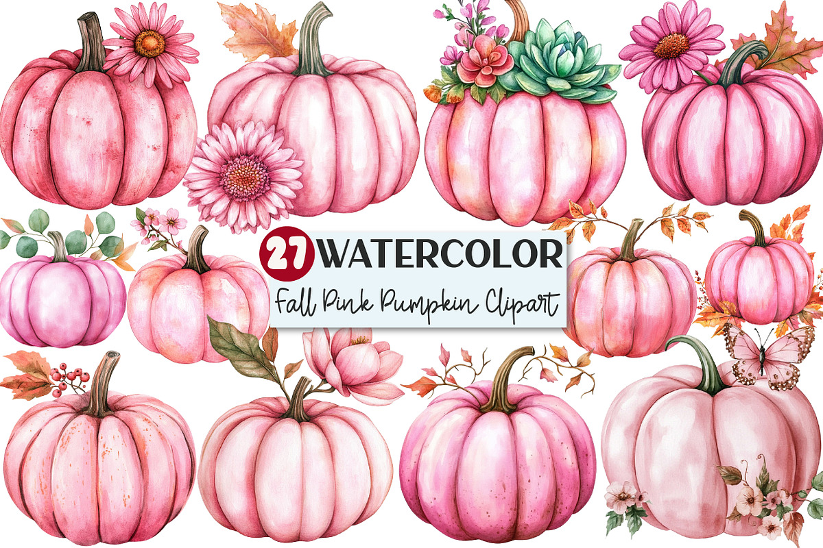 Fall Pink Floral Pumpkin Clipart, an Illustration by Rose Art (Photo 1 of 4)