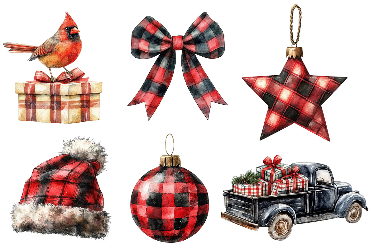 Buffalo Plaid Christmas Clipart, an Illustration by Designworld (Photo 4 of 6)