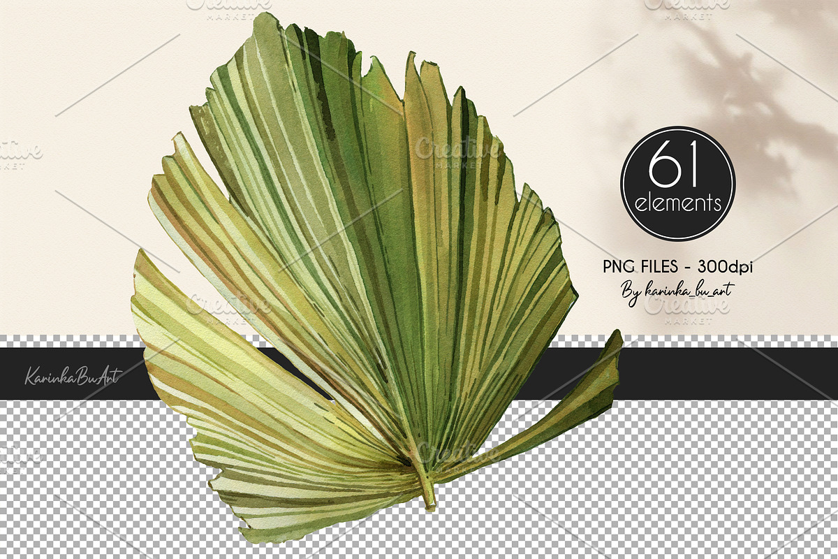 Watercolor Greenery Leaves 77PNG kit, an Illustration by KarinkaBU (Photo 5 of 10)