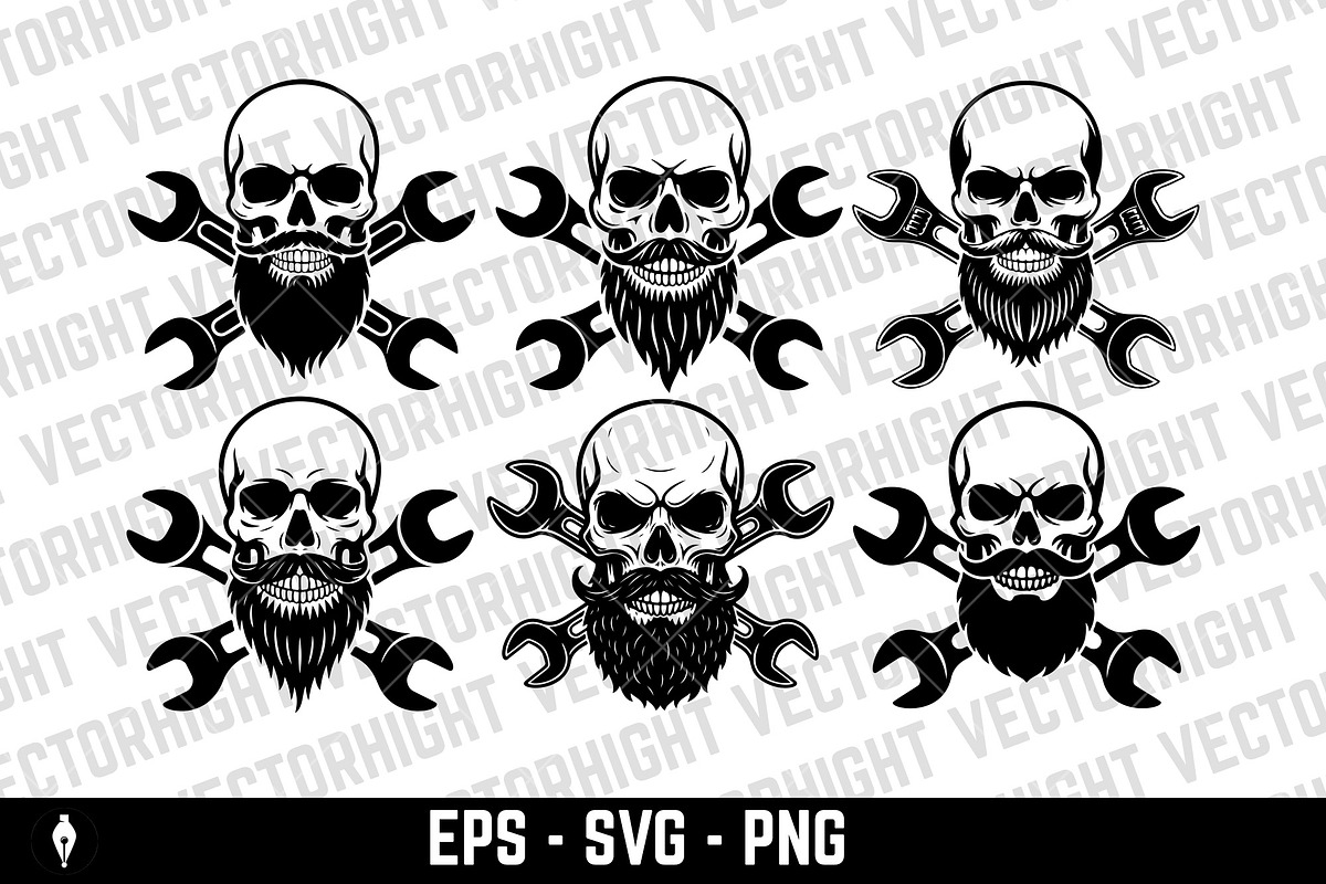 Skull mascot with crossed wrenches, a Person Illustration by Vectorhight (Photo 1 of 3)