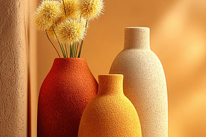 Warm Ceramic Vases with Dried Flowers and Smooth Spa Stones, a Background Photo by José Manuel Gelpi
