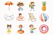 Watercolor Cute Pool Party Clipart, an Illustration by Design Market (Thumbnail 3 of 5)