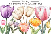 Watercolor Tulips Clipart Bundle, an Illustration by designcity5 (Thumbnail 1 of 5)