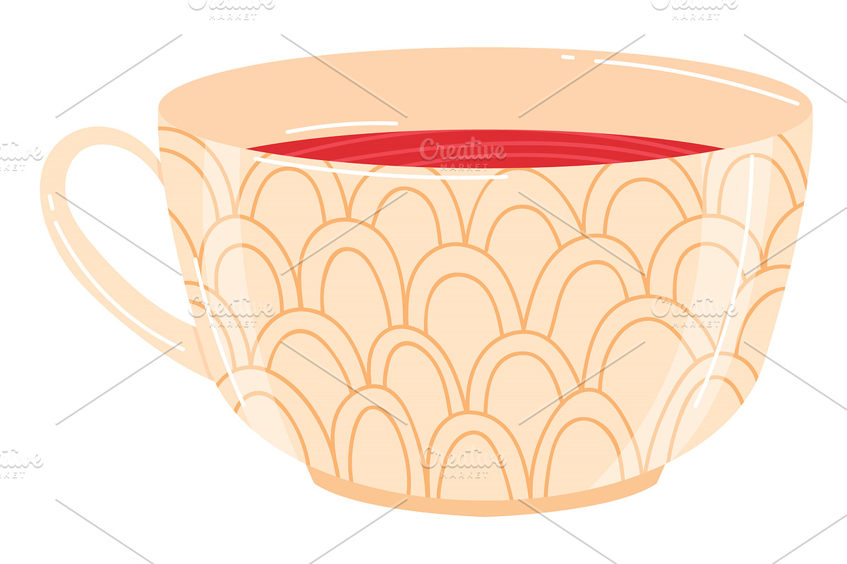 Ceramic cup filled red liquid, a Food Illustration by seahorsevector