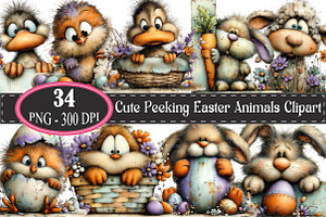 Cute Peeking Easter Animals Clipart, an Illustration by designcity5