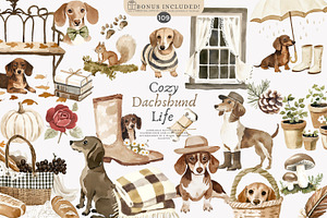 dachshund clipart cozy dog png, a Decorative Illustration by Patishop Art