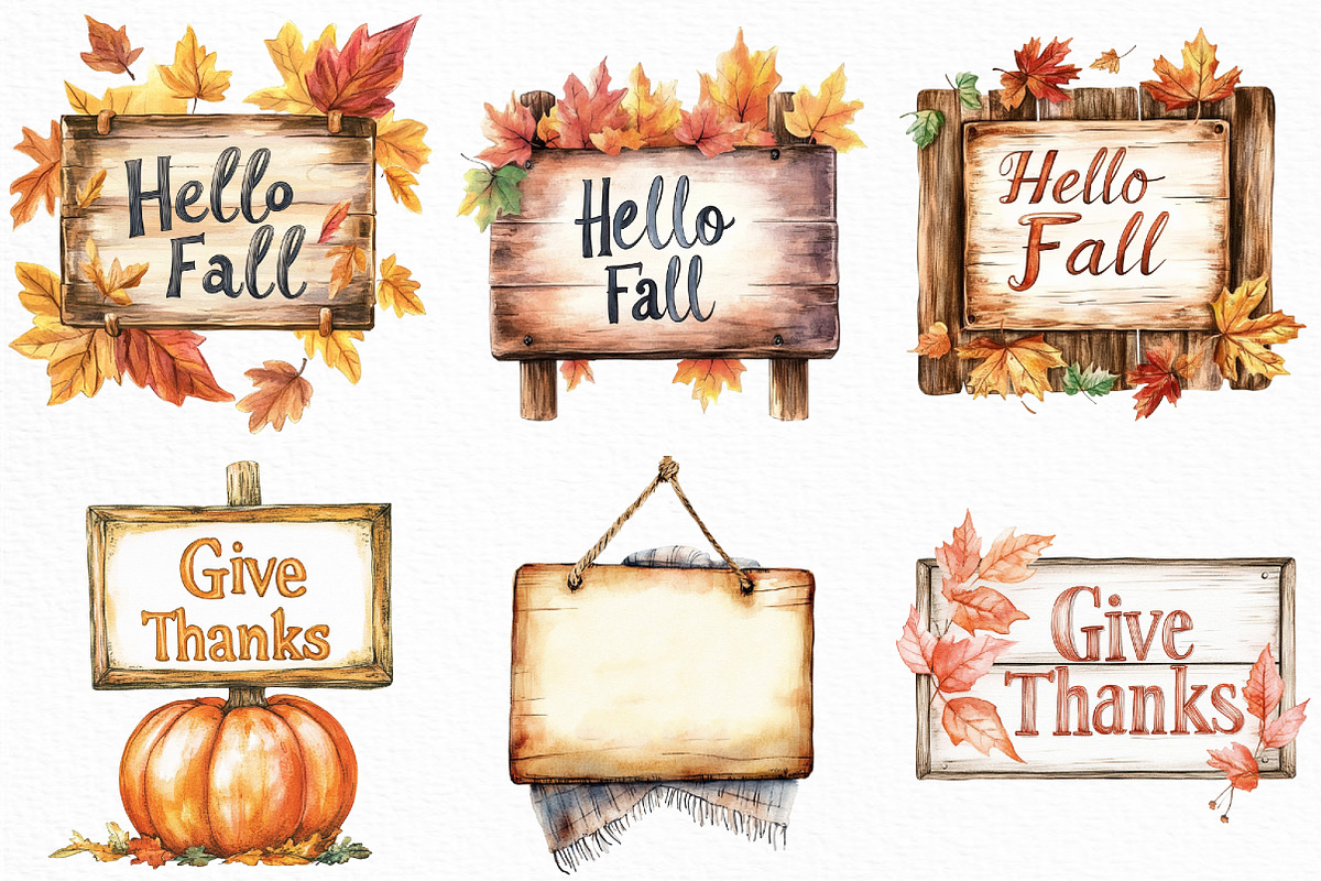 Watercolor Autumn Signs Clipart, an Illustration by Craft Nest (Photo 3 of 6)