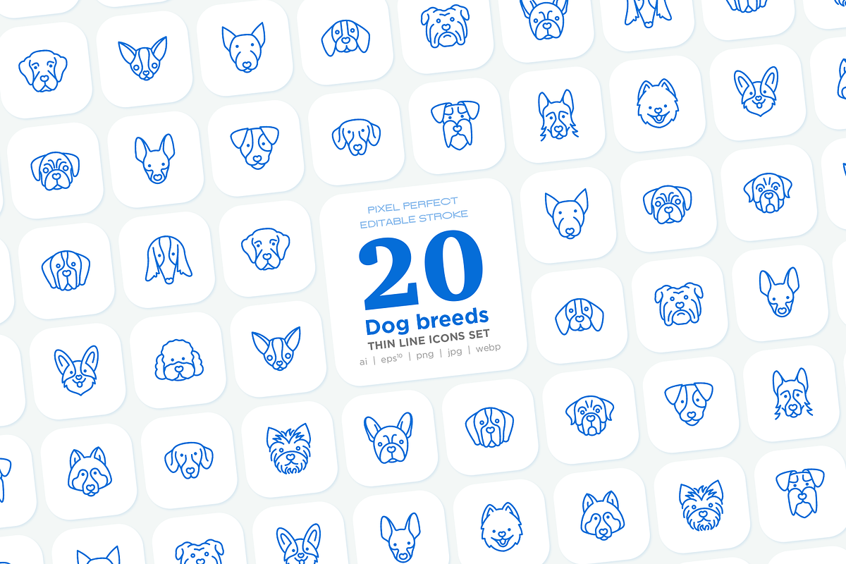 Dog Breeds 20 Thin Line Icons Set, an Outline Icon by Alex Blogoodf (Photo 1 of 11)