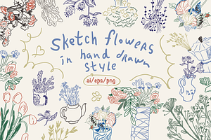 Sketch Flowers Set, an Illustration by iceang shop