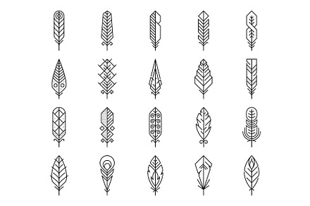 Feather line icons, plume feathers, an Illustration by Vector Tradition