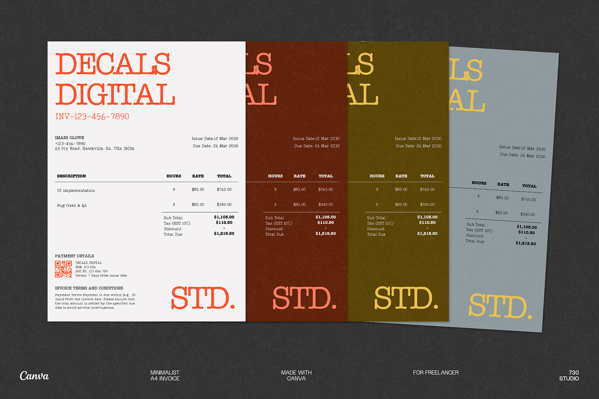 Minimalist Canva Freelance Invoice, a Stationery Template by 730 Studio (Photo 6 of 6)