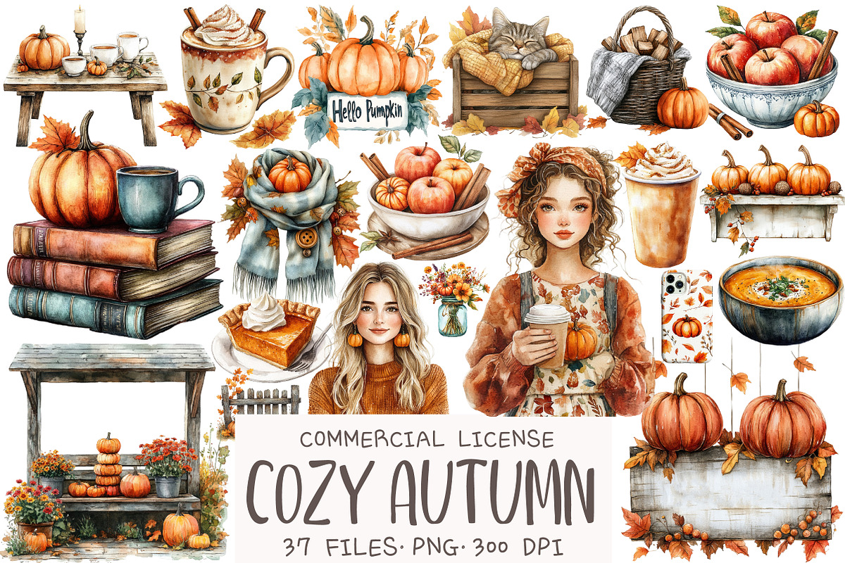 Cozy Autumn Pumpkin Clipart, an Illustration by OK Design (Photo 1 of 5)
