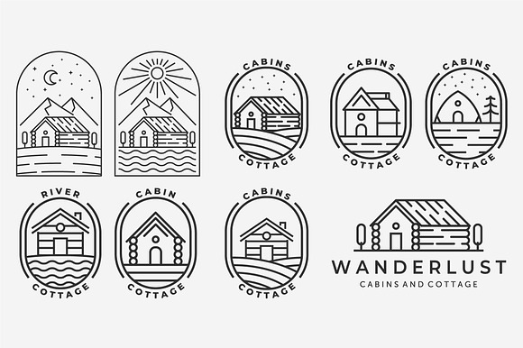 Set Bundle Cabin Cottage Logo Line preview 2