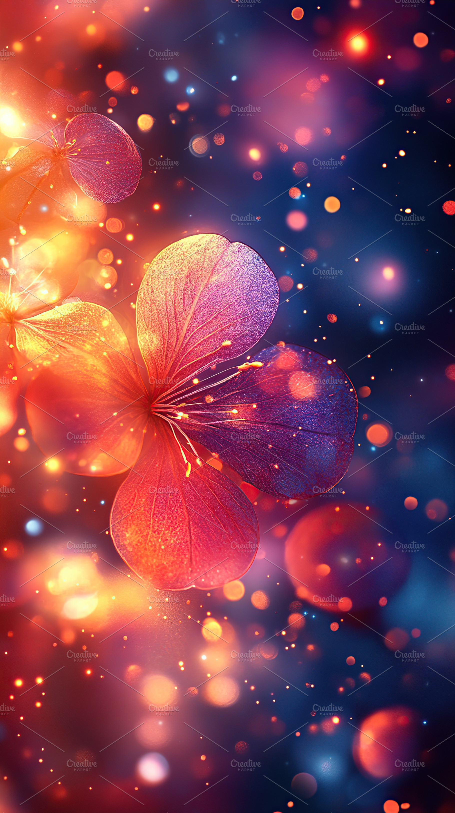Brightly colored flower with glowing lights against a dark background during tw, a Background Photo by AlyaAnd