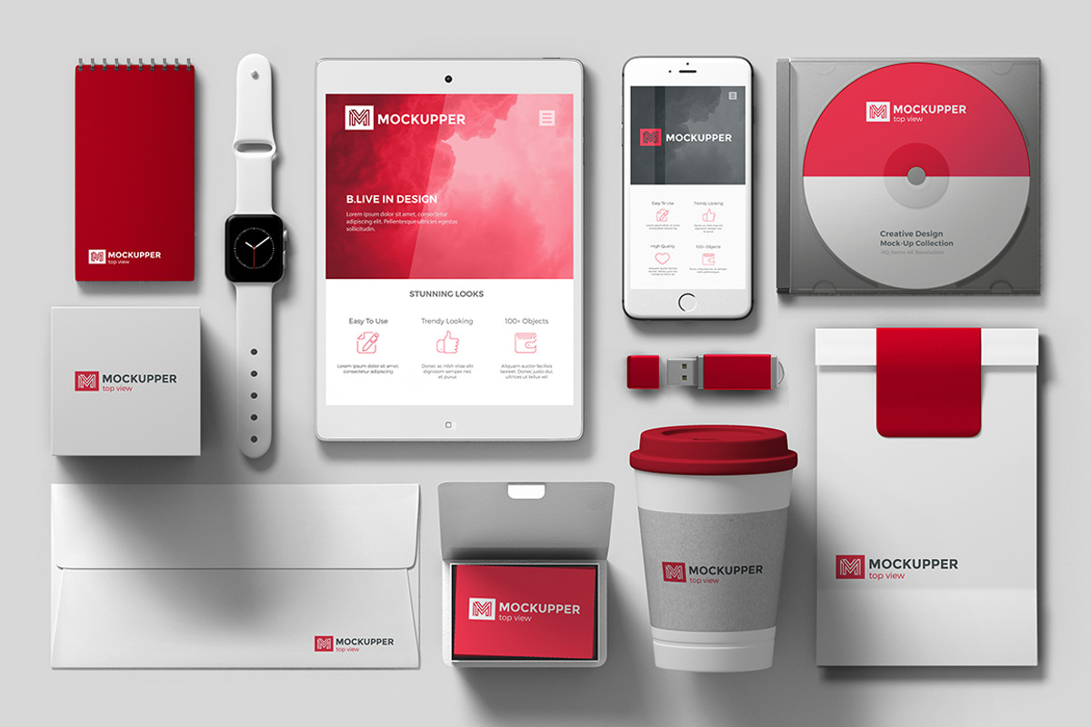 Identity Mockup Top view 4K set, a Cups & Container Mockup by Sentavio (Photo 6 of 10)