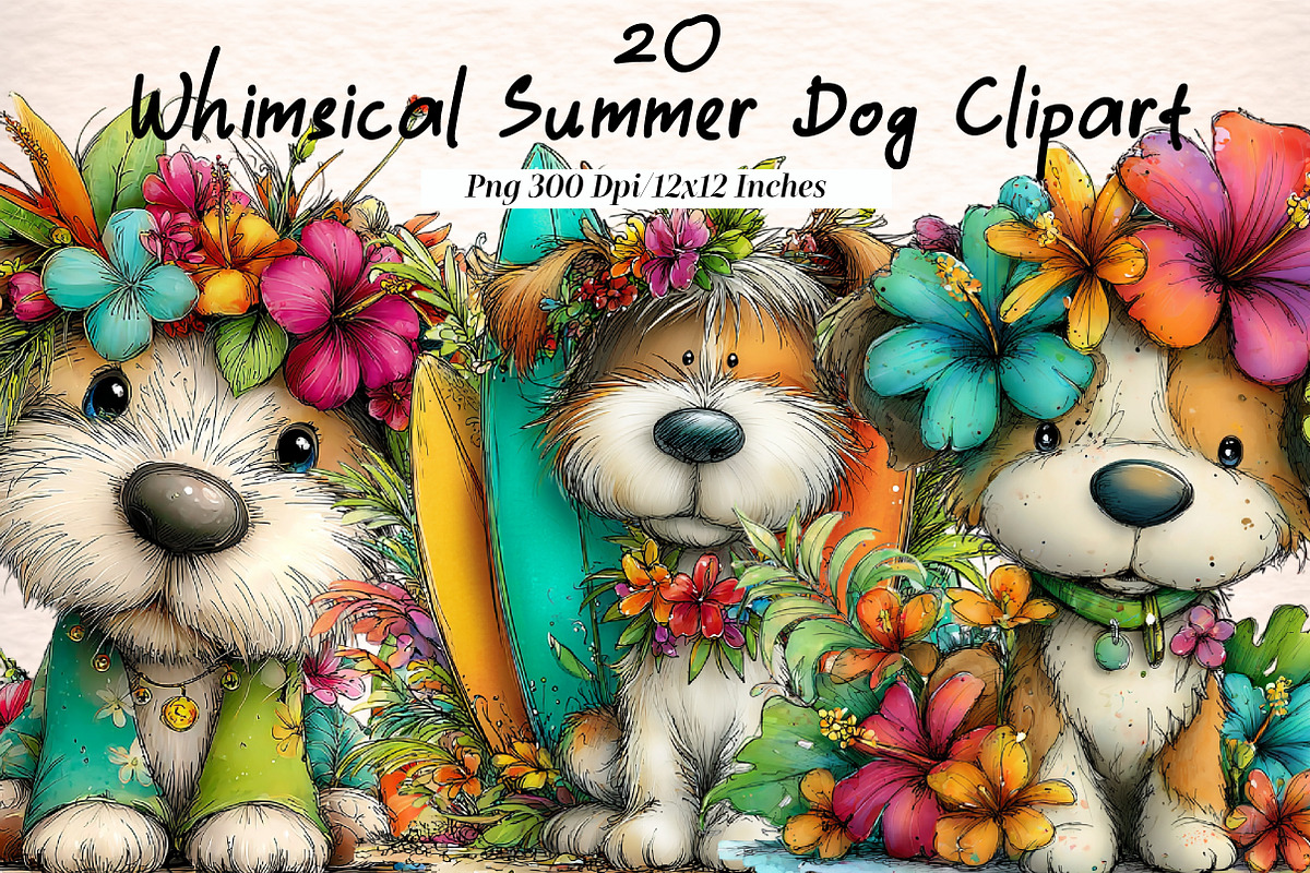 Whimsical Summer Dog Clipart, an Illustration by Digital Artistic99 (Photo 1 of 10)