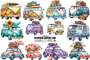 Hippie Car for Summer Watercolor PNG, an Illustration by Pixels.Craft (Thumbnail 1 of 8)