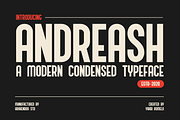 Andreash - Modern Condensed Typeface, a Sans Serif Font by Krakenbox Studio (Thumbnail 1 of 8)