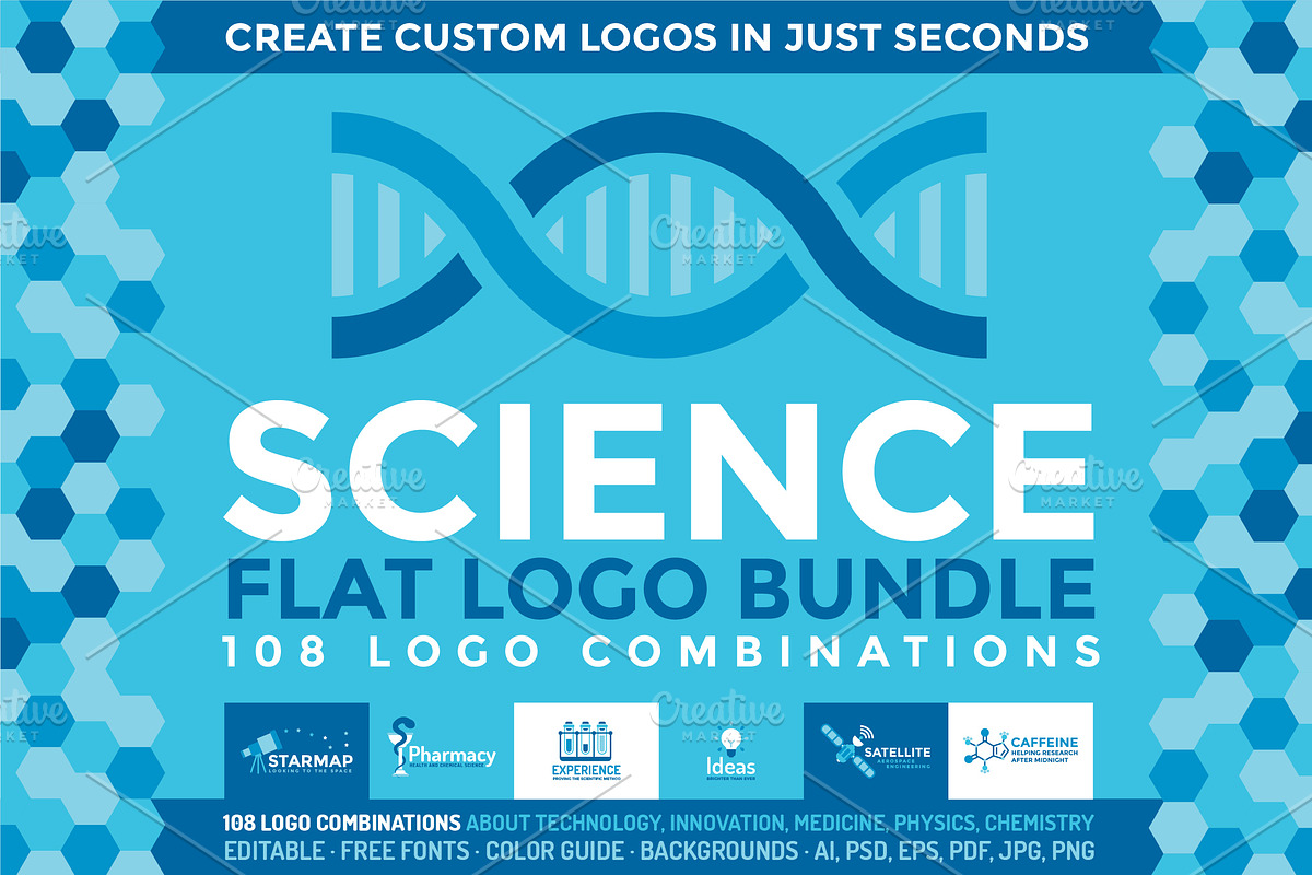Science: 108 Flat Logos Bundle, a Branding & Logo Template by ToonPlanet Vector Assets (Photo 1 of 9)