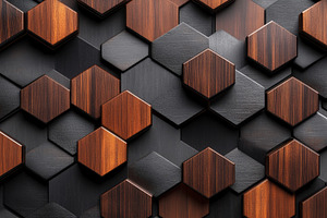 Modern Hexagonal Wooden Wall Panel in Dark Tones, an Abstract Photo by Natalia Klenova's Shop