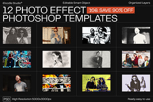 12 Photo Effect Templates, a Layer Style Add-On by iDoodle Studio