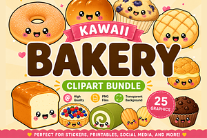 Kawaii Bakery Clipart PNG Bundle