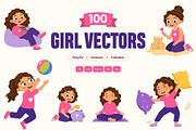 100 Girl Flat Vector Icons, an Emoji Icon by Creative Stall (Thumbnail 1 of 9)