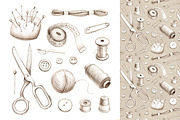 Hand drawn sewing tools, a Texture Illustration by Sundra (Thumbnail 5 of 8)