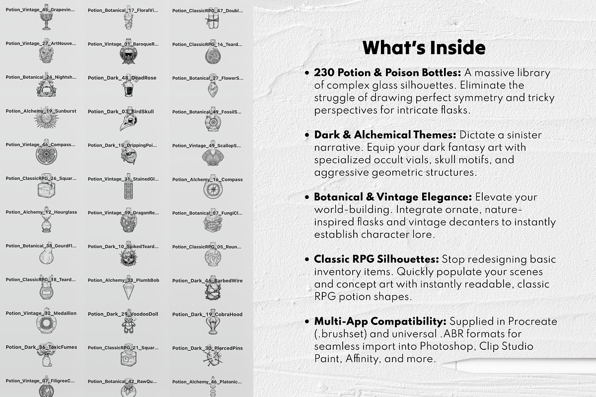 Potion & Poison Bottles Stamps, a Brush Add-On by Selentaori Studio (Photo 4 of 12)
