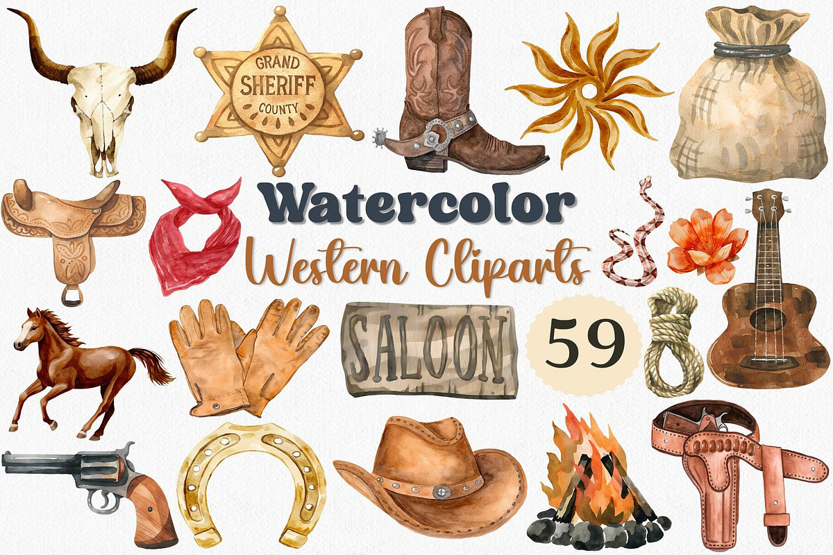 Watercolor Western Clipart Set, an Illustration by CropUp Creative (Photo 1 of 4)
