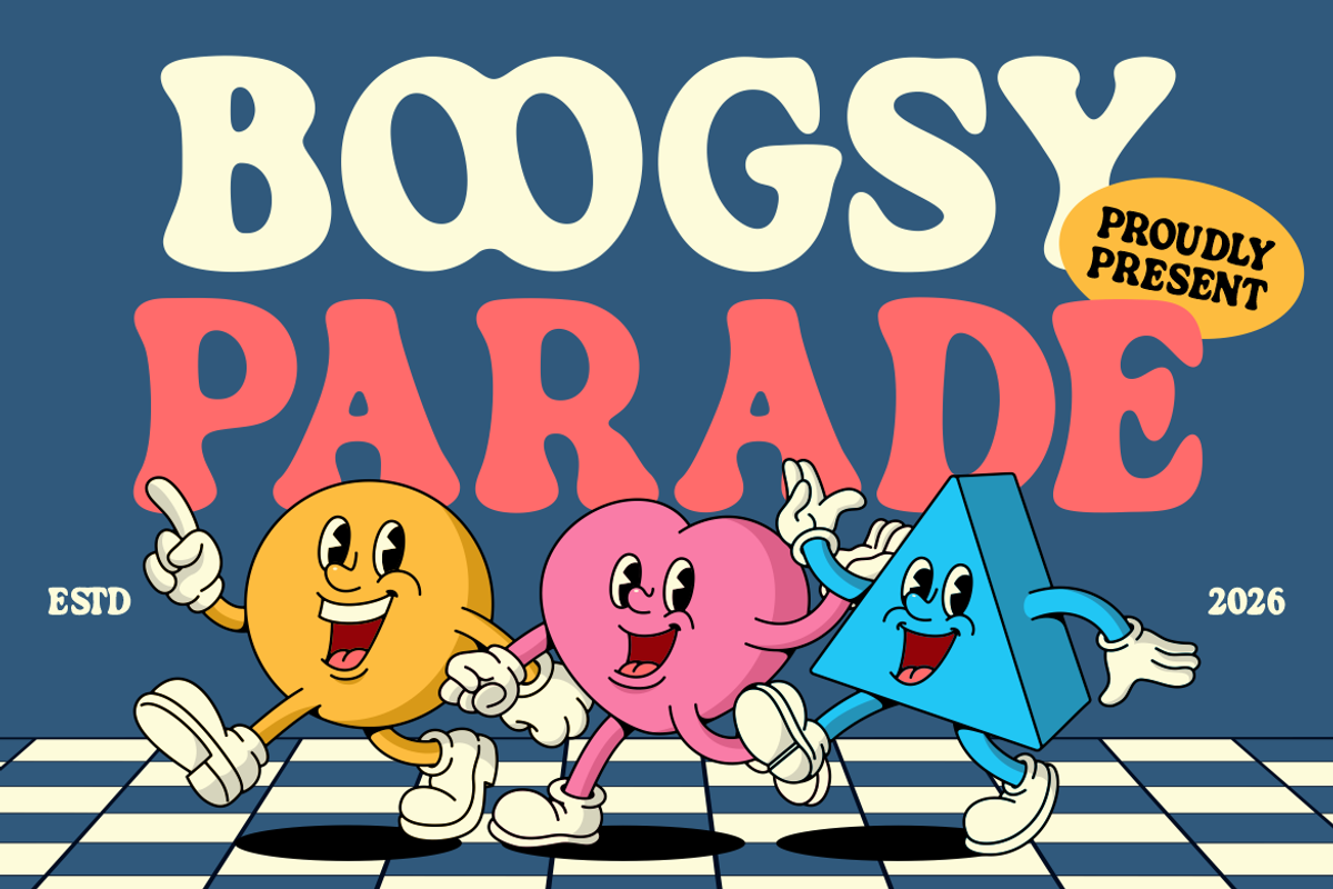 Boogsy Parade Retro Psychedelic Font, a Font by PutraCetol Studio (Photo 1 of 5)