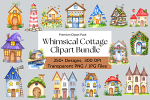 Whimsical Cottage Clipart Bundle PNG