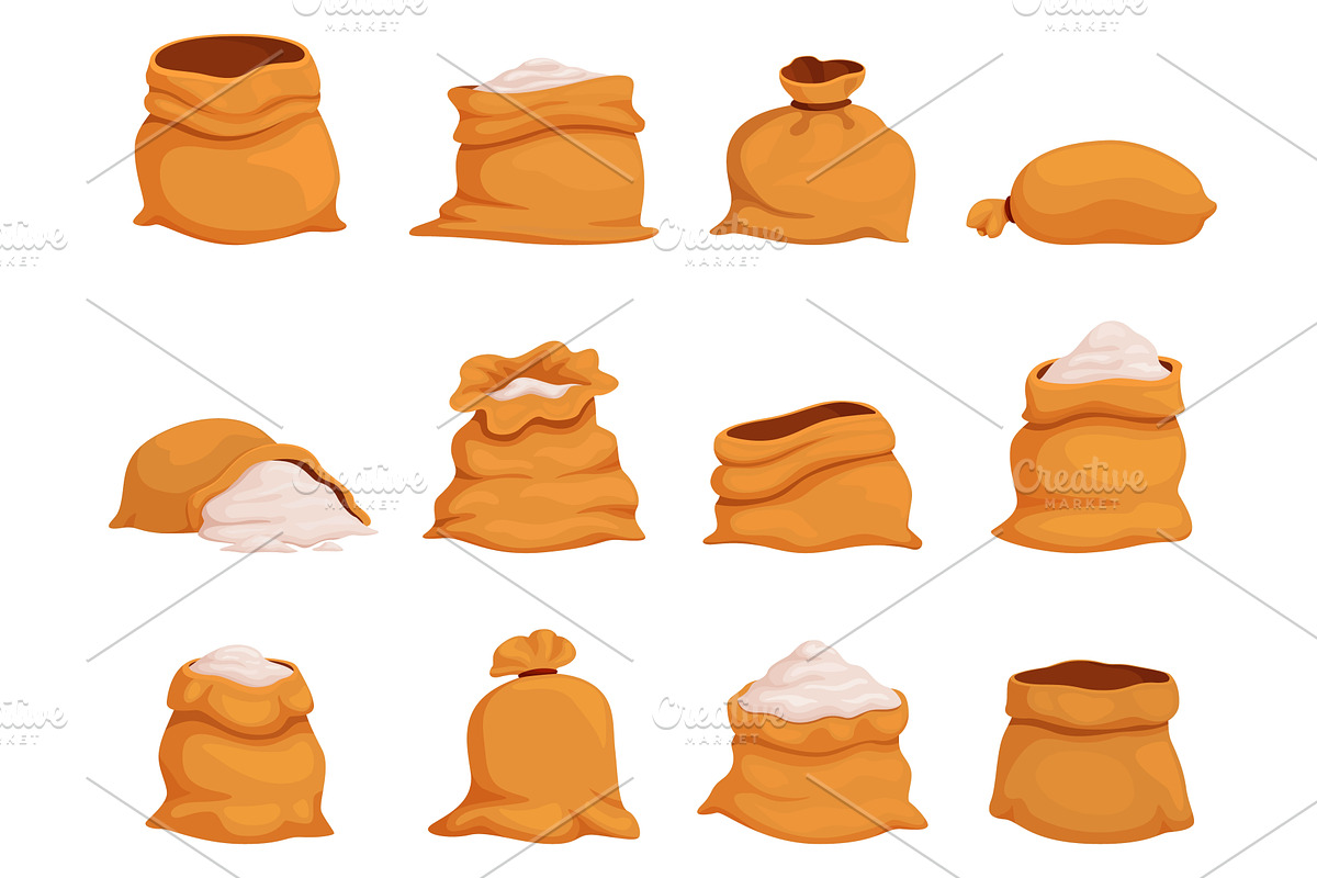 Cartoon flour bags. Full and empty, a Food Illustration by Valerie Bodnar