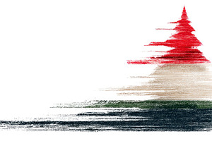 Abstract digital painting of a pine tree with red beige green an, an Abstract Photo by José Manuel Gelpi