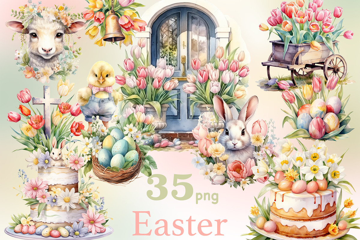 Easter Pastel Clipart | Cottagecore, a Seasonal Illustration by GlamArtZhanna (Photo 1 of 6)