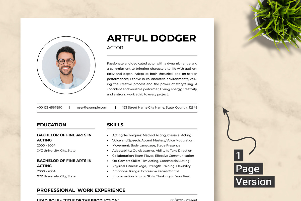 Actor Resume Template, a Resume Template by ResumeInventor (Photo 2 of 9)