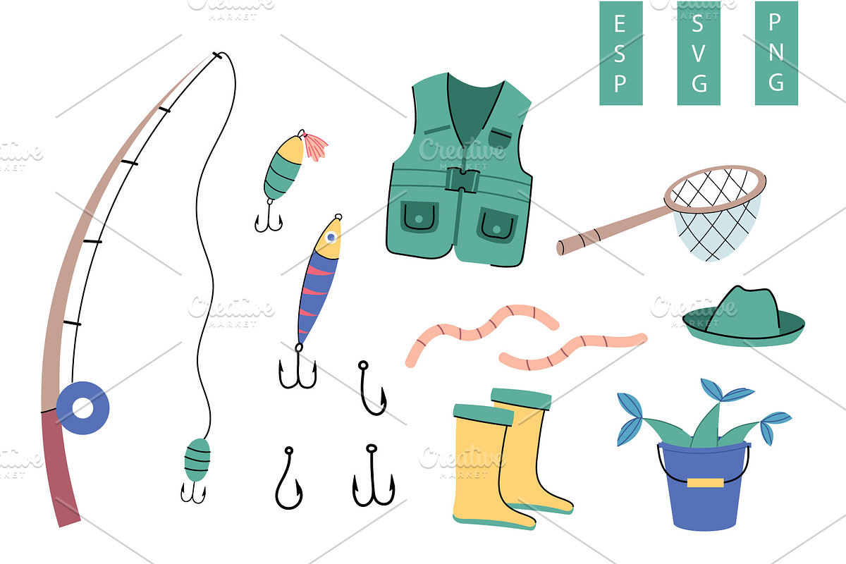 Cute Fishing Clipart Set, a Sport Illustration by Milota (Photo 1 of 2)
