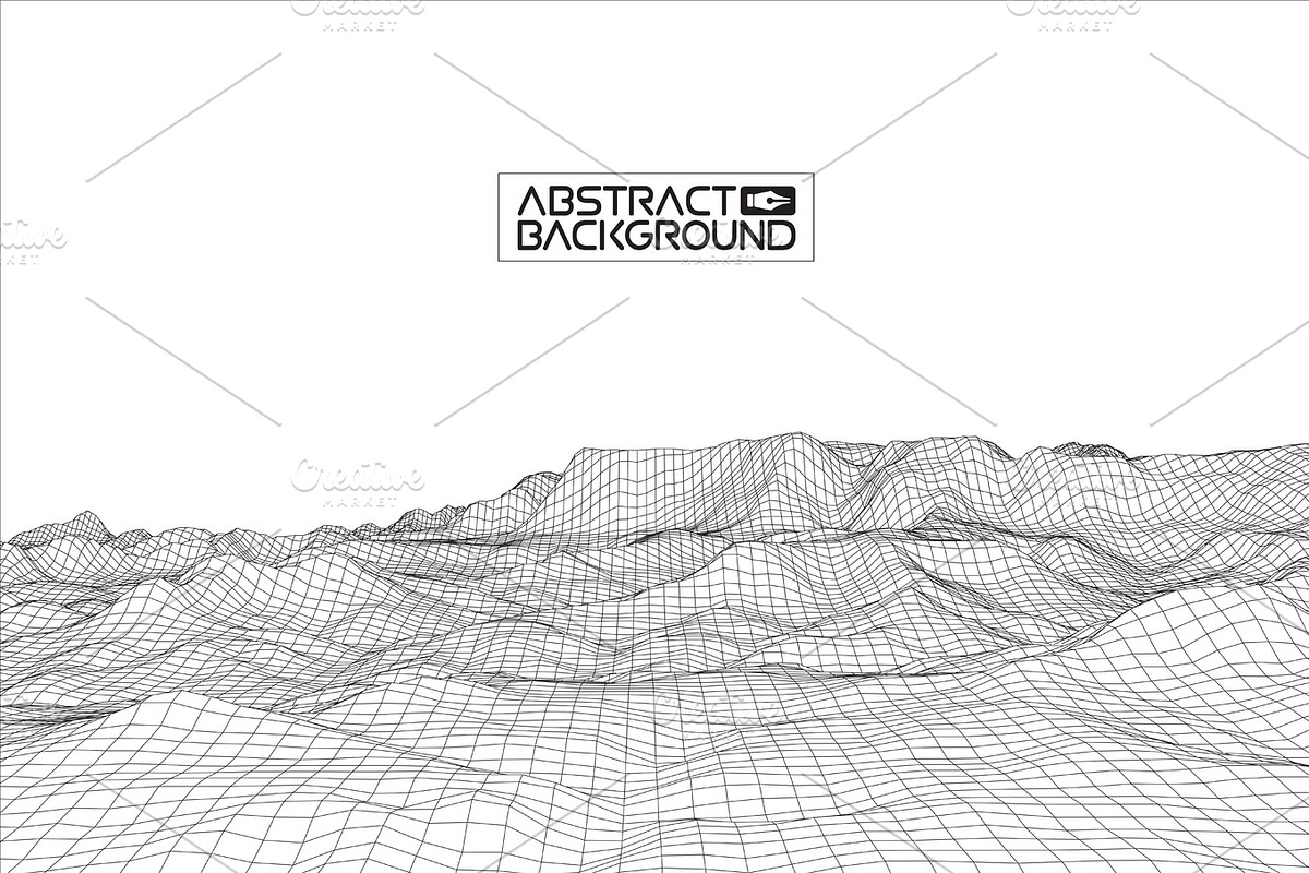 White vector wireframe landscape, a Decorative Illustration by RDShop