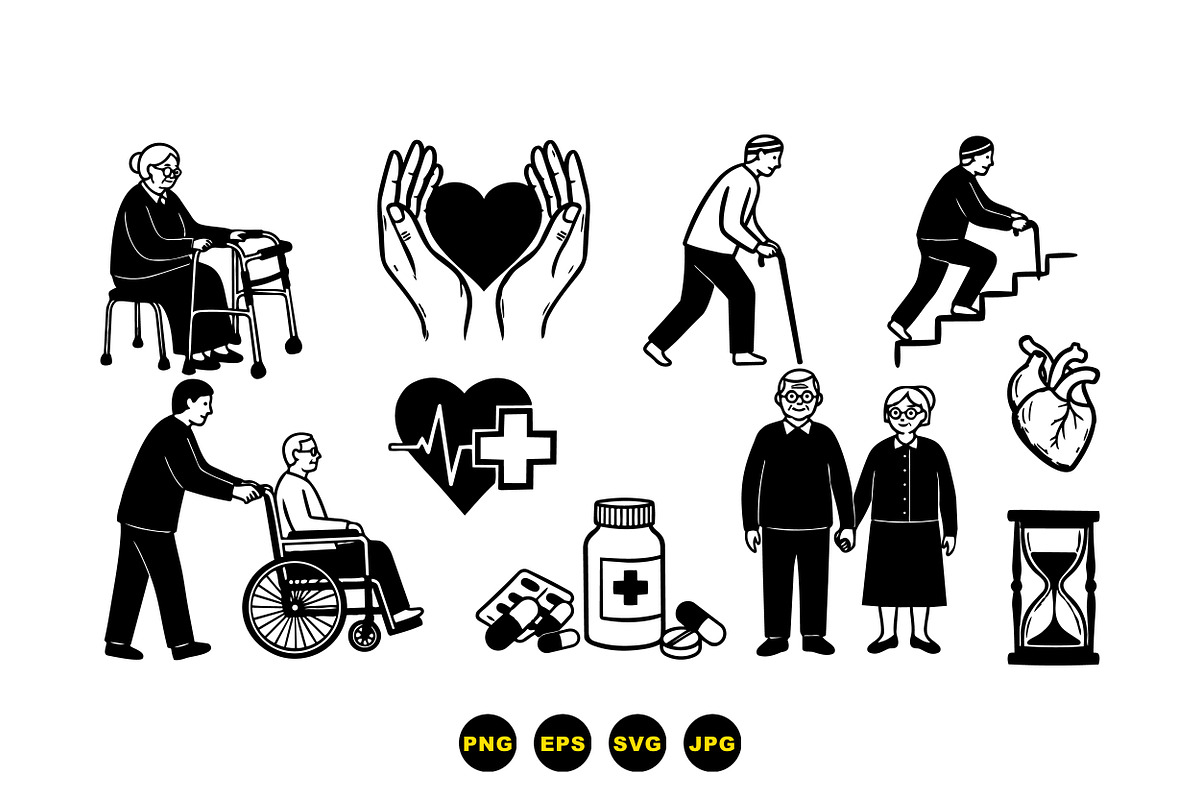 Elderly Care Medical Icons Set, an Illustration by designvectx (Photo 3 of 3)