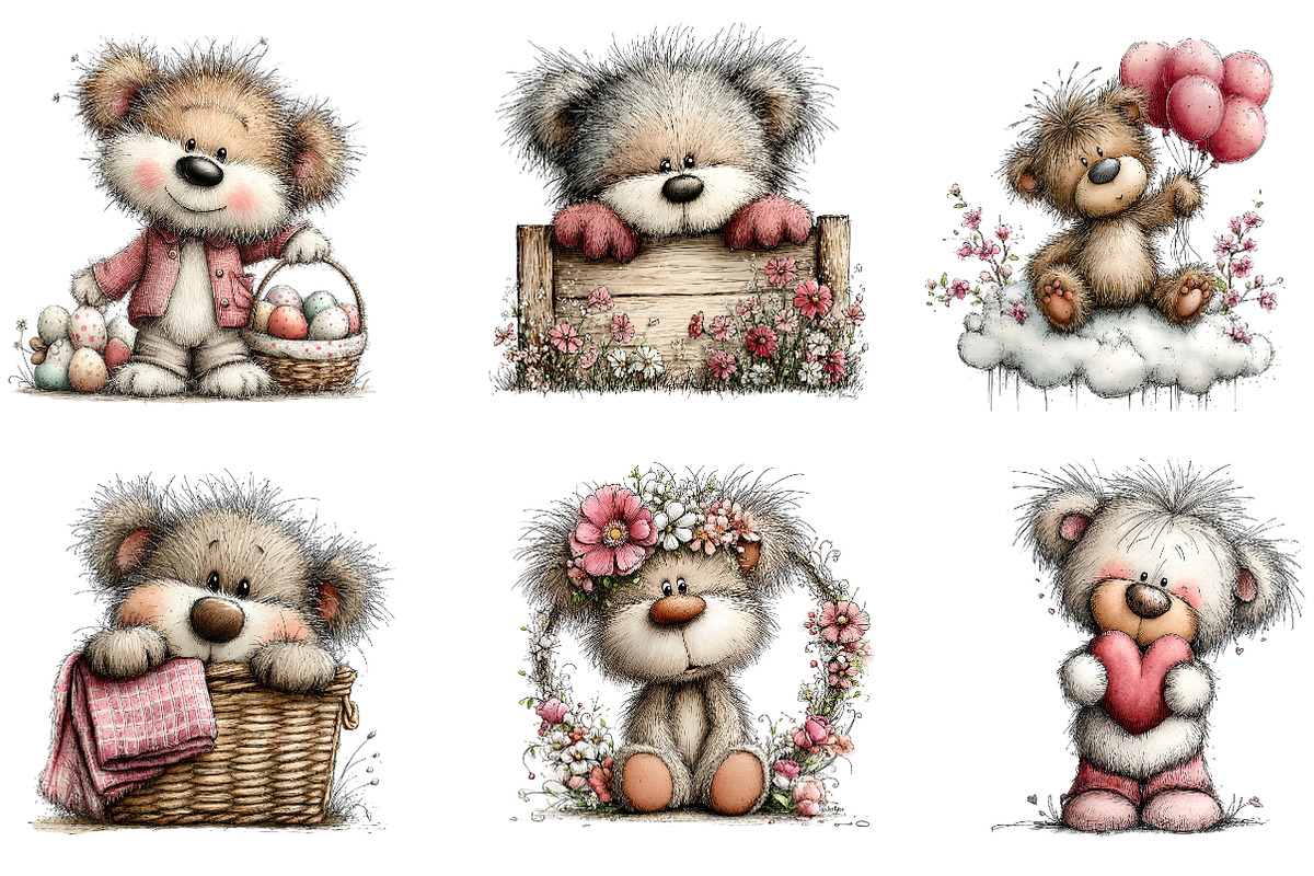Whimsical Easter Teddy Bear Clipart, an Illustration by Dream Creation (Photo 3 of 8)
