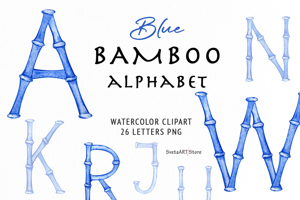Watercolor Blue Bamboo Alphabet, a Decorative Illustration by SvetaArtStore (Photo 1 of 6)