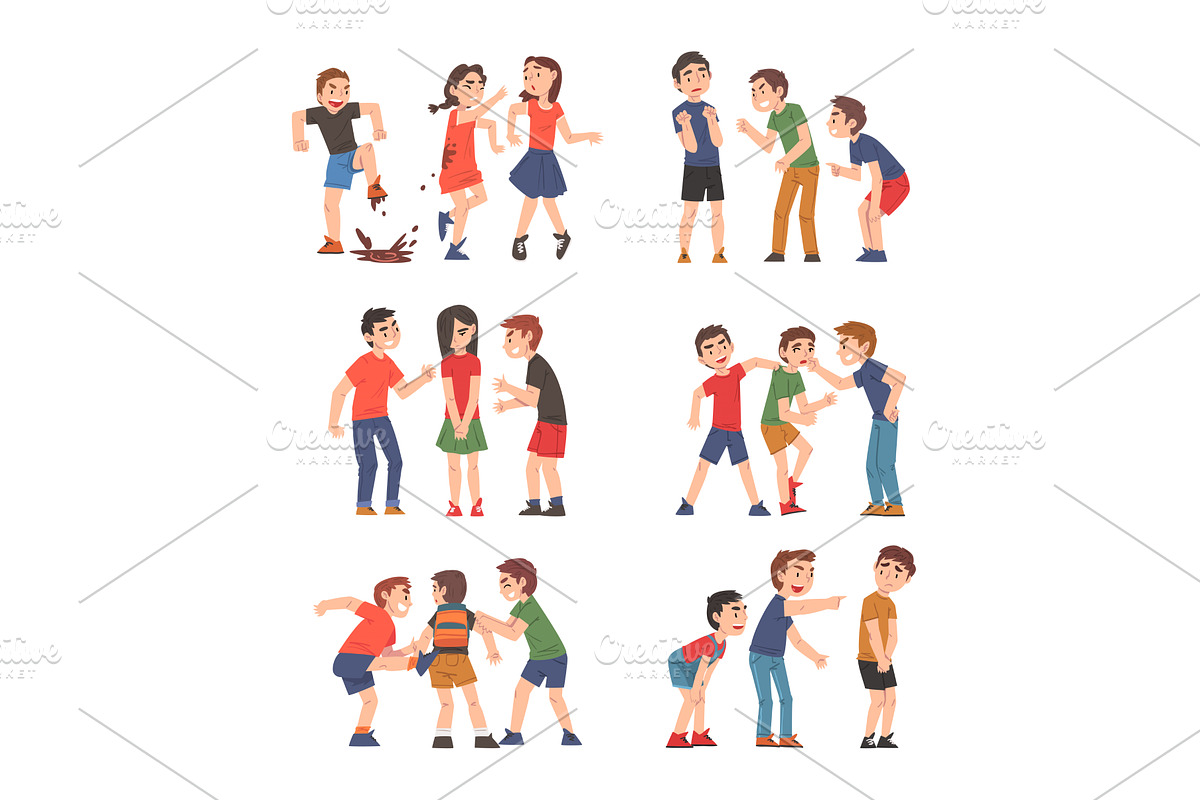 Angry Kids Bullying and Abusing the, a Person Illustration by TopVectors