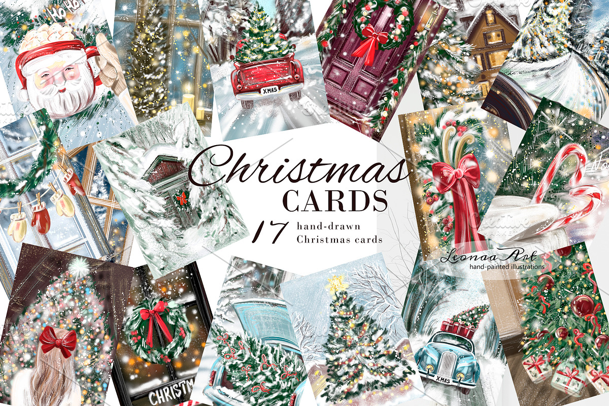 Christmas Cards Clipart Set, a Seasonal Illustration by Leonaa art (Photo 1 of 10)