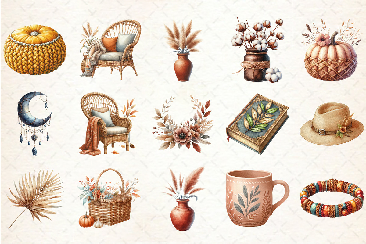 Boho Autumn Aesthetic Clipart, an Illustration by Rose Art (Photo 2 of 5)