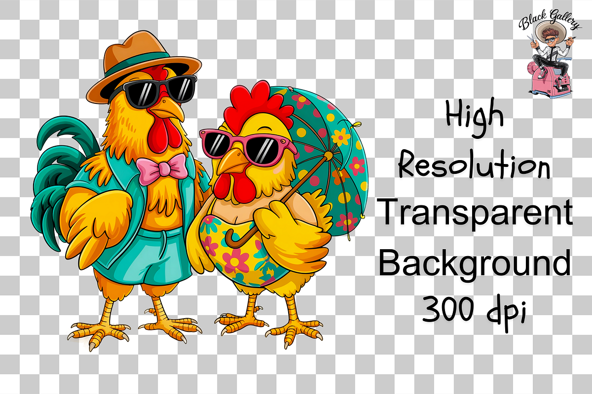 10 Rooster and Hen Beach PNG Bundle, an Illustration by Clipart Bloom (Photo 8 of 11)