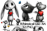 Whimsical Animal Valentine Line Art, an Illustration by one-touch (Thumbnail 1 of 8)