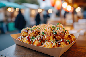 Delicious takoyaki served at an outdoor market, a Food & Drink Photo by AlyaAnd