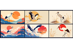 Asian crane. Japanese minimalistic, an Animal Illustration by Stock-Smart-Start