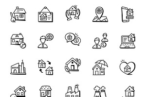 Pack Of 150 Doodle Real Estate Icons