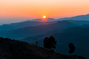Sunrise on mountain containing autumn, background, and beautiful